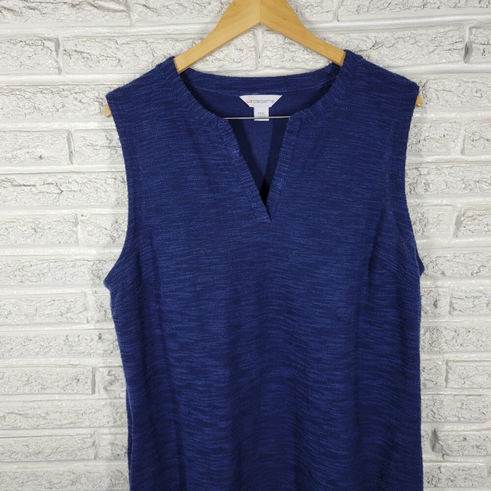 Liz Claiborne P2XL Dress Blue V-Neck Sleeveless Textured Knit Side Slit BLU76E - Picture 4 of 12